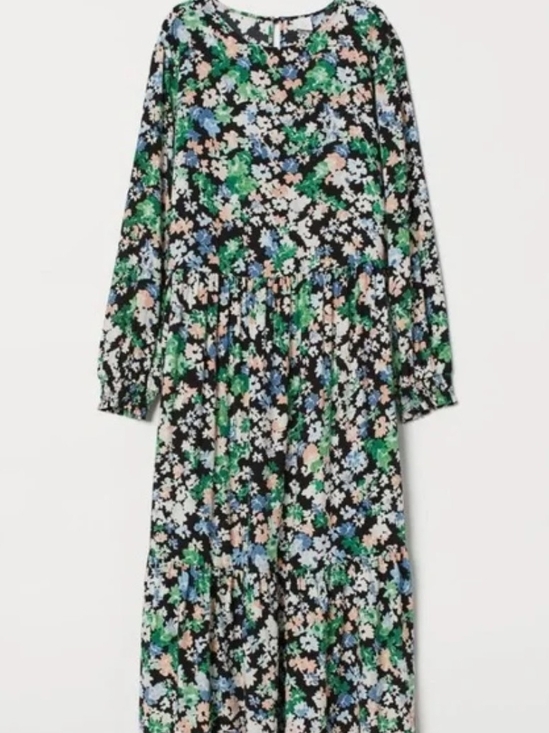 H&M Dresses & Skirts - Women's H&M Floral Tiered Long Sleeve Dress - Black Multi